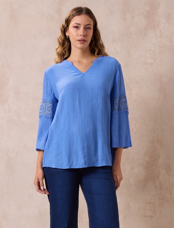 Blusa Manga Calada CELESTE OSCURO