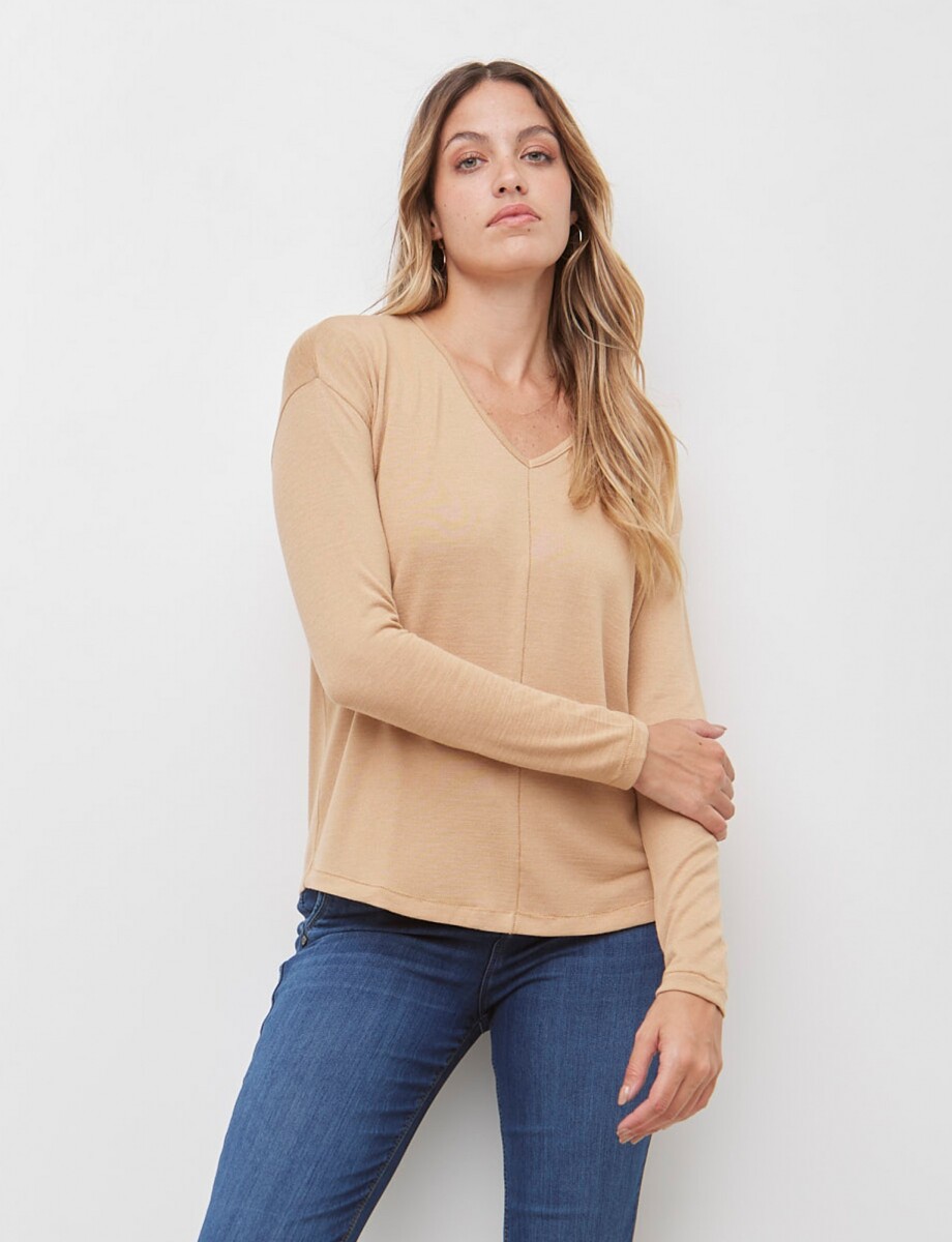 Remera Escote V - Beige 