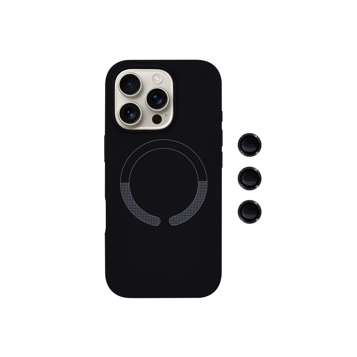 Protector para iPhone 16 Pro Max con protector cámara negro 