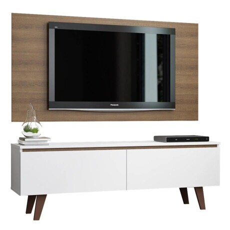Rack TV mueble Lumax + panel rústico con estantes 55” Blanco/Marron