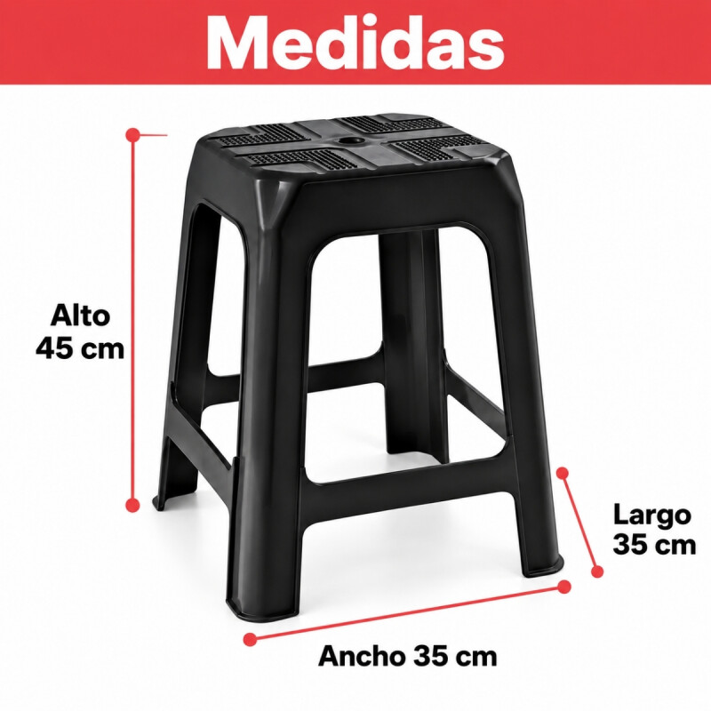 Set x3 Banqueta apilable de plástico resistente NEGRO