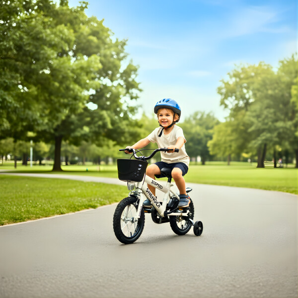 Bicicleta Infantil Shengdi R12 Canasto Rueditas Guardabarro Blanco 1