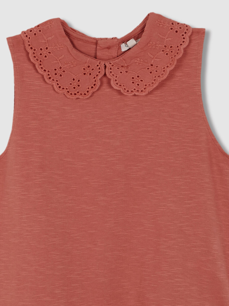 Camiseta Sin Mangas Cuello Openwork Naranja