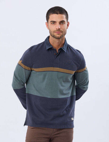 REMERA POLO RAYADA DE ALGODON Azul
