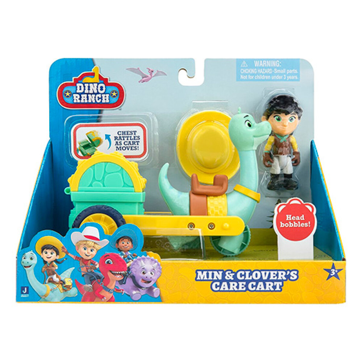 Figuras Dino Ranch con Vehículo Min y Clover's Care Cart 