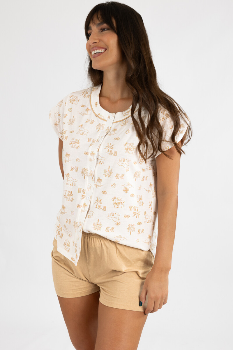 Pijama floral Beige