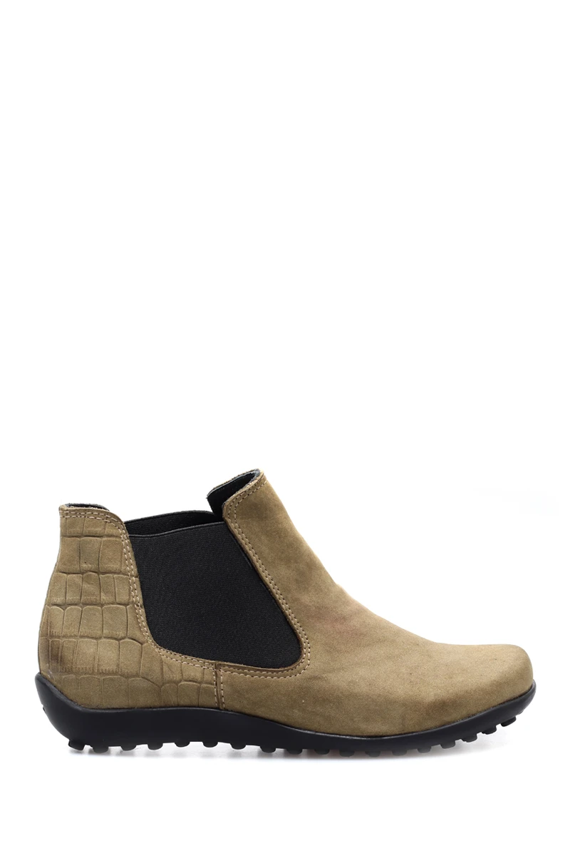 Botín Bajo Con Elástico Cuero Combinado Croco Talón - Verde 