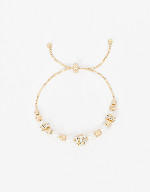 Pulseras Flexibles Pulsera Flexible Con Perlas - Dorado