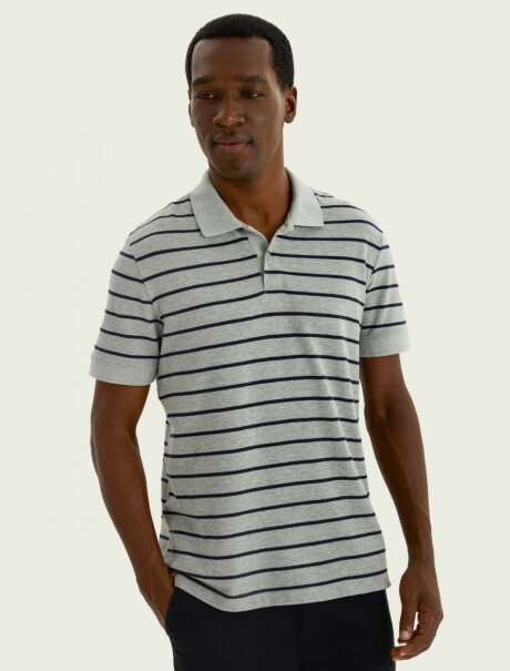 POLO BÁSICA MASCULINA A RAYAS GRIS