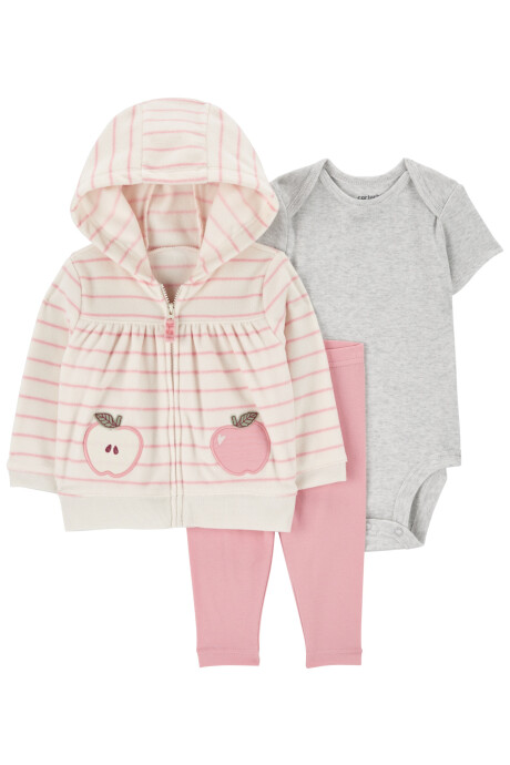 Set tres piezas, campera de micropolar, pantalón y body de algodón, diseño manzana Sin color