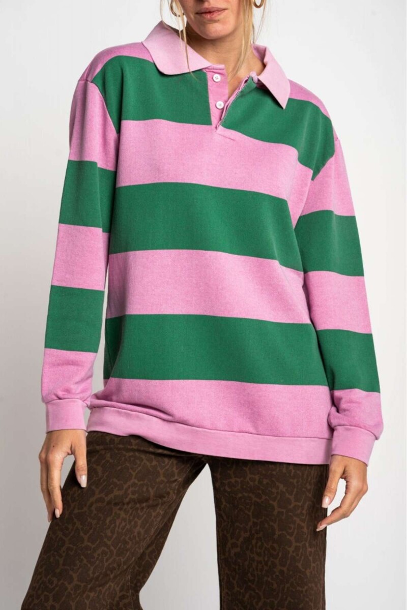 Sweater Polo Rayado - Rosa 