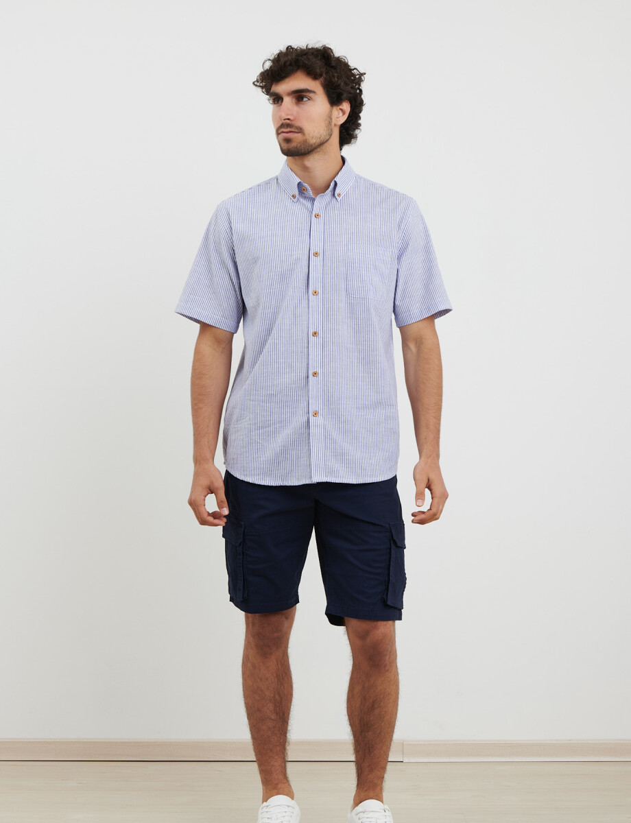 012611 CAMISA HARRINGTON LABEL Azul Melange / Blanco