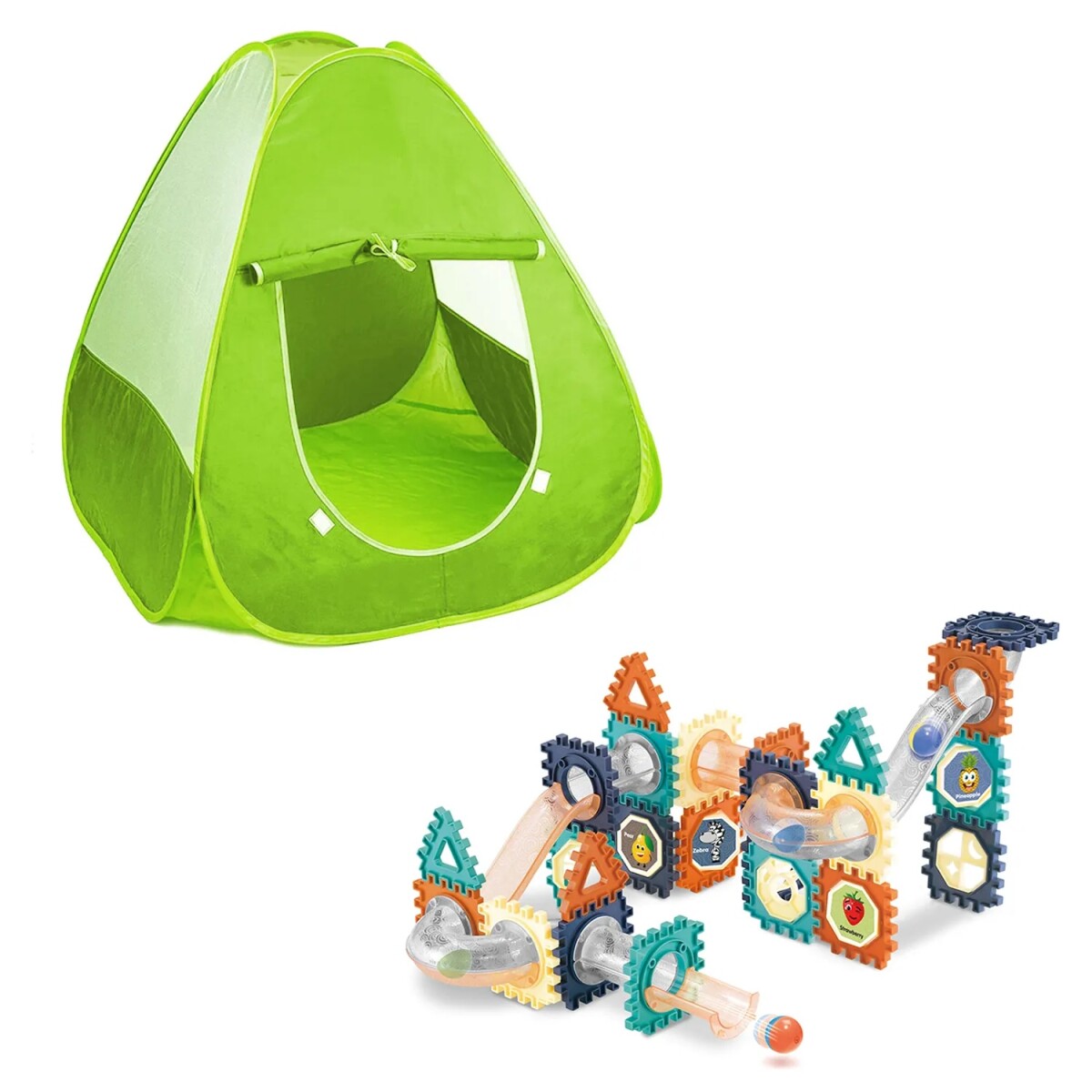 Carpa Infantil Autoarmable + Bloques Construcción 66 Piezas - Multicolor 