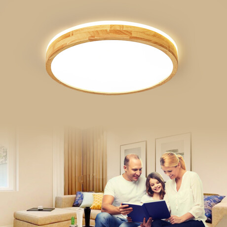 Plafón LED de madera y control remoto con funciones Plafón LED de madera y control remoto con funciones