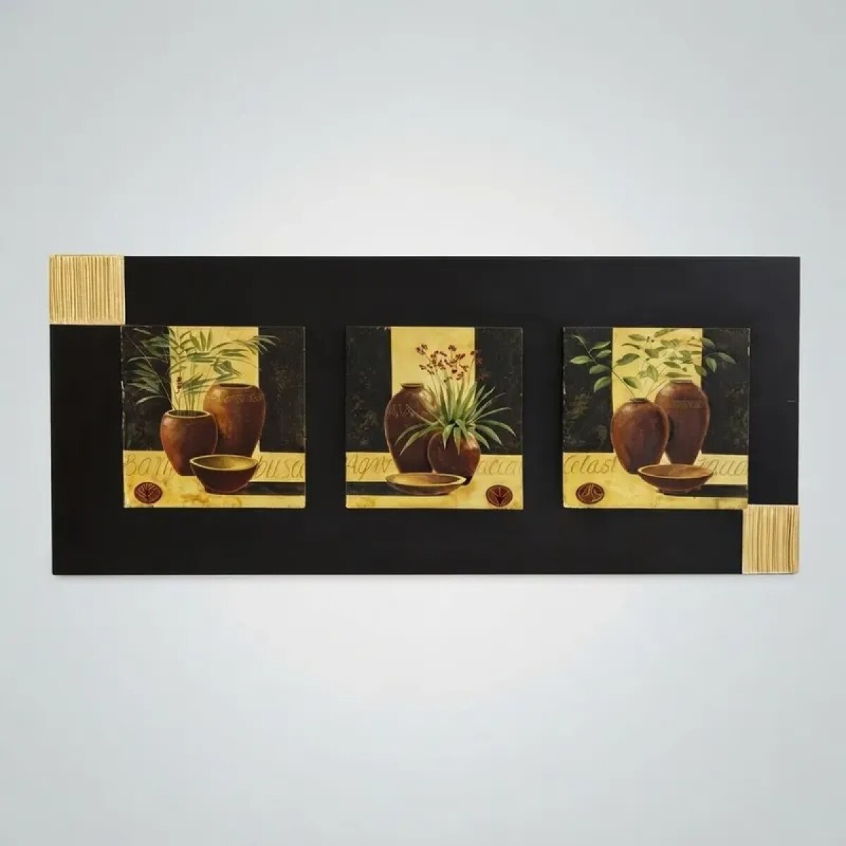 Cuadro marco de madera con laminas de 3 jarrones - PRODUCTO CON DETALLES 