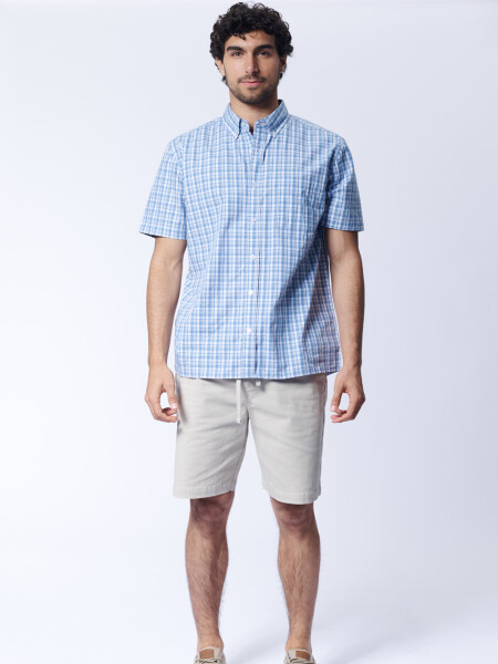 Camisa manga corta a cuadros Azul