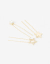 Peinetas y Palitos Metal Set De 3 Palitos Metálicos De Estrella Y Strass. - Dorado