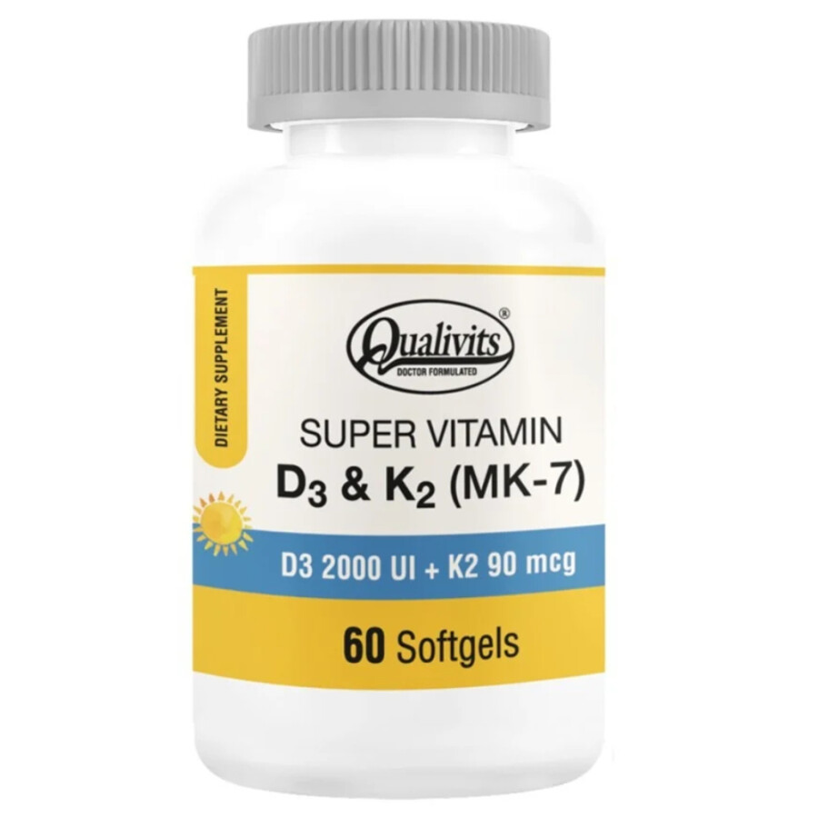 Suplemento Vitamina D3 + K2 MK-7 60 Cápsulas - Qualivits Suplemento Vitamina D3 + K2 MK-7 60 Cápsulas - Qualivits