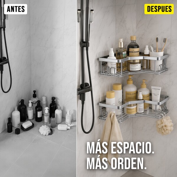 Set X2 Estantes Esquinero Organizador Baño Ducha Y Adhesivos Linea Premium Imback Color Plateado Set X2 Estantes Esquinero Organizador Baño Ducha Y Adhesivos Linea Premium Imback Color Plateado