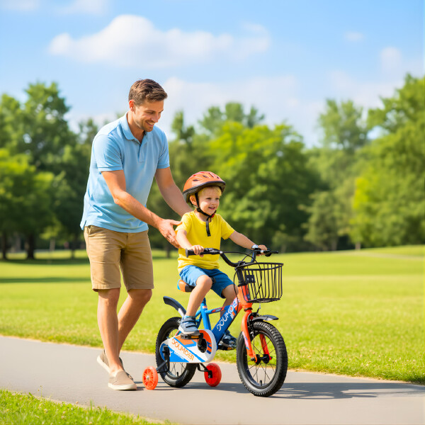 Bicicleta Infantil Doumoer R12 Canasto Rueditas Guardabarros Azul 1