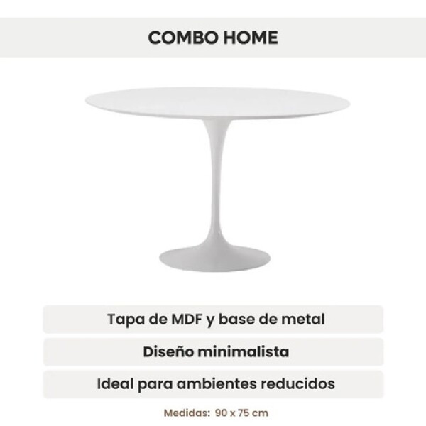 Mesa Comedor ComboHome Tulip Redonda Laqueada 90cm Premium Blanco 1