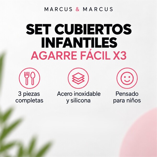 Set X3 Cubiertos Infantiles Marcus & Marcus Agarre Fácil Rosa 1