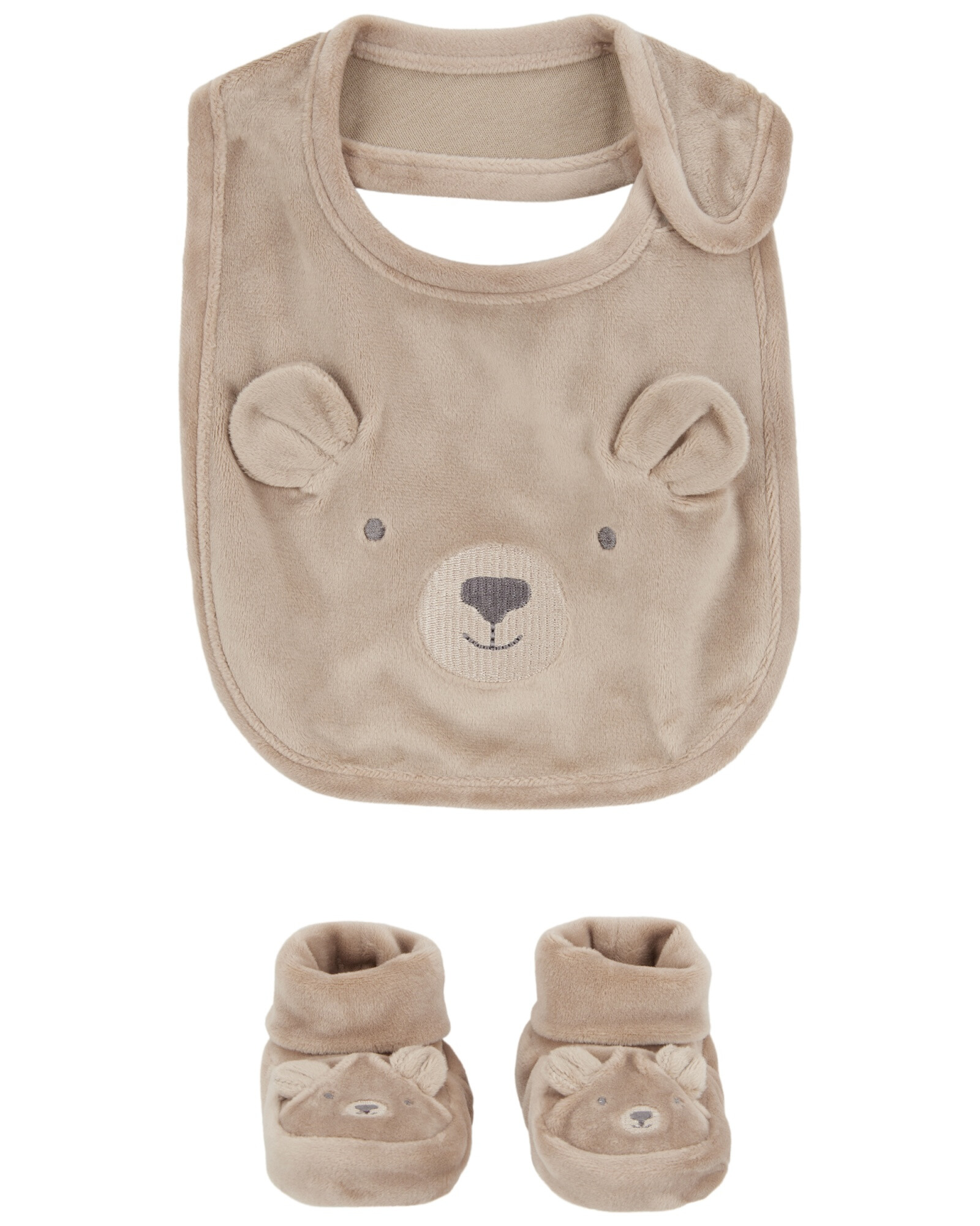 Babero y escarpines, diseño oso Babero y escarpines, diseño oso