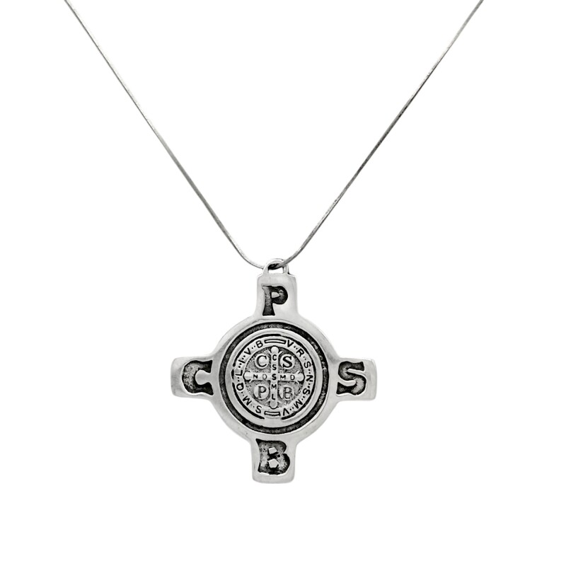 Dije Cruz San Benito-Plata 925 quemada-Sin piedra-CP3144 sinpiedra