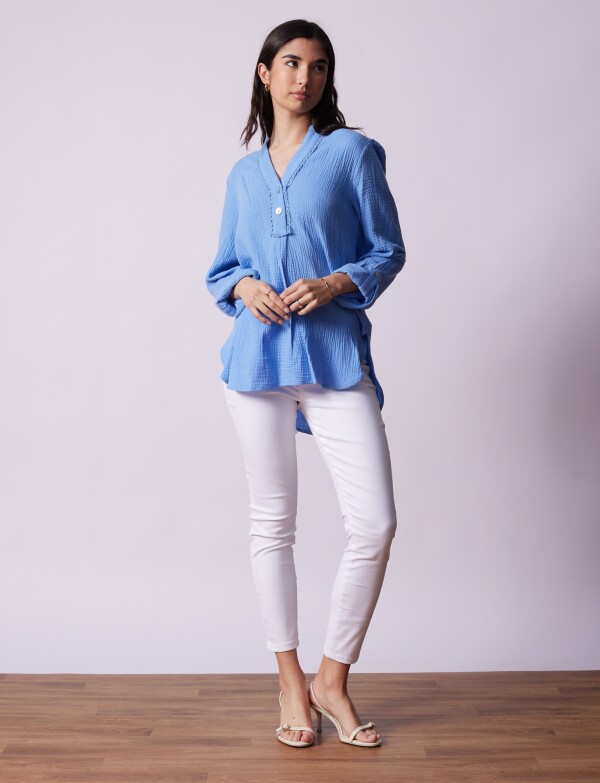 Blusa Algodon CELESTE OSCURO