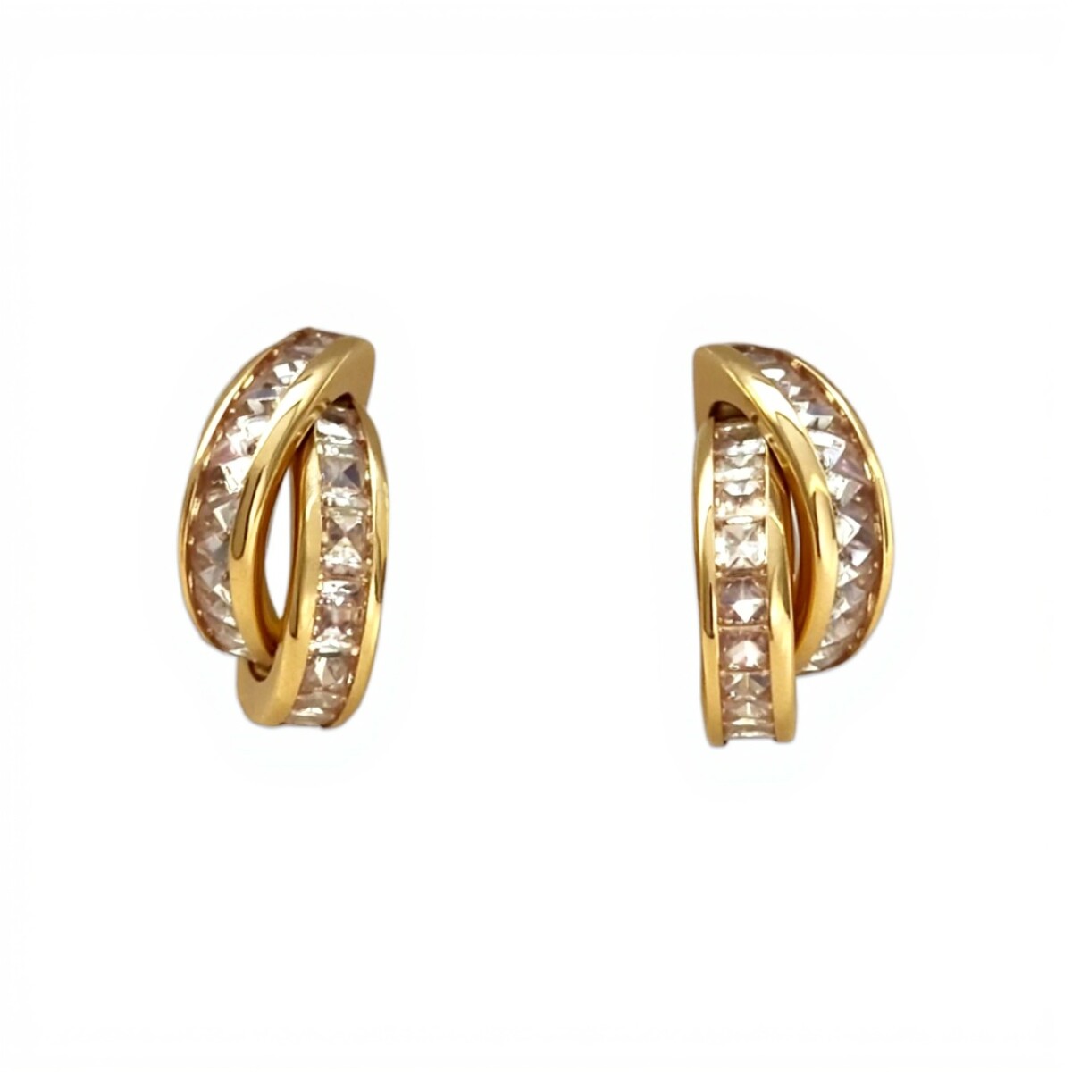Caravanas medio aro Cruzados Zirconia doble y oro- Oro bajo - Zirconia- CA8154 - conpiedra 
