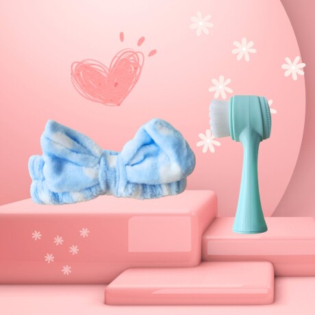 Kit limpieza facial 2pzs Vincha para Pelo y Cepillo Facial Celeste