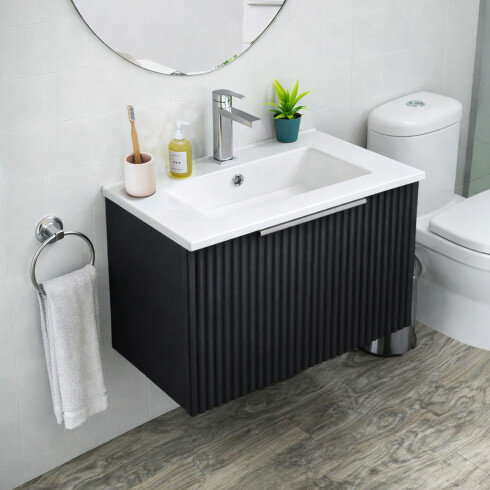 MUEBLE BAÑO VANITORY C/ BACHA MDF NEGRO MATE 61X39.5CM 000