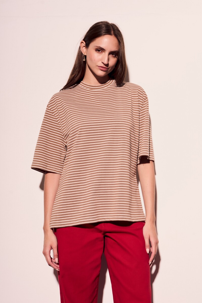 Remera Rayada Camel