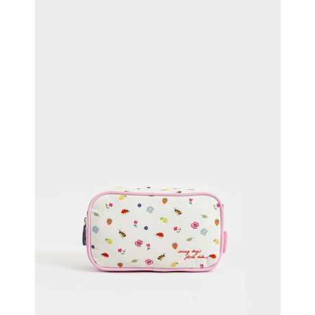 Cartuchera De Pu Estampada Y Bordada Con Bolsillo Blanco Crema
