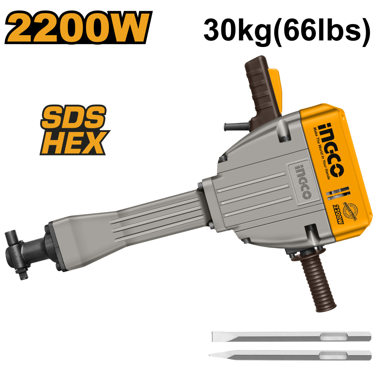MARTILLO DEMOLEDOR INGCO 2200W 75J 30KG SDS HEXAGONAL 