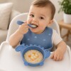 Set silicona plato y cuchara P&F celeste dino