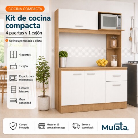 Kit de cocina compacta 4 puertas 1 cajón Patas Ajustables 141 x 50 x 185 cm - Carvale / Blanco Kit de cocina compacta 4 puertas 1 cajón Patas Ajustables 141 x 50 x 185 cm - Carvale / Blanco