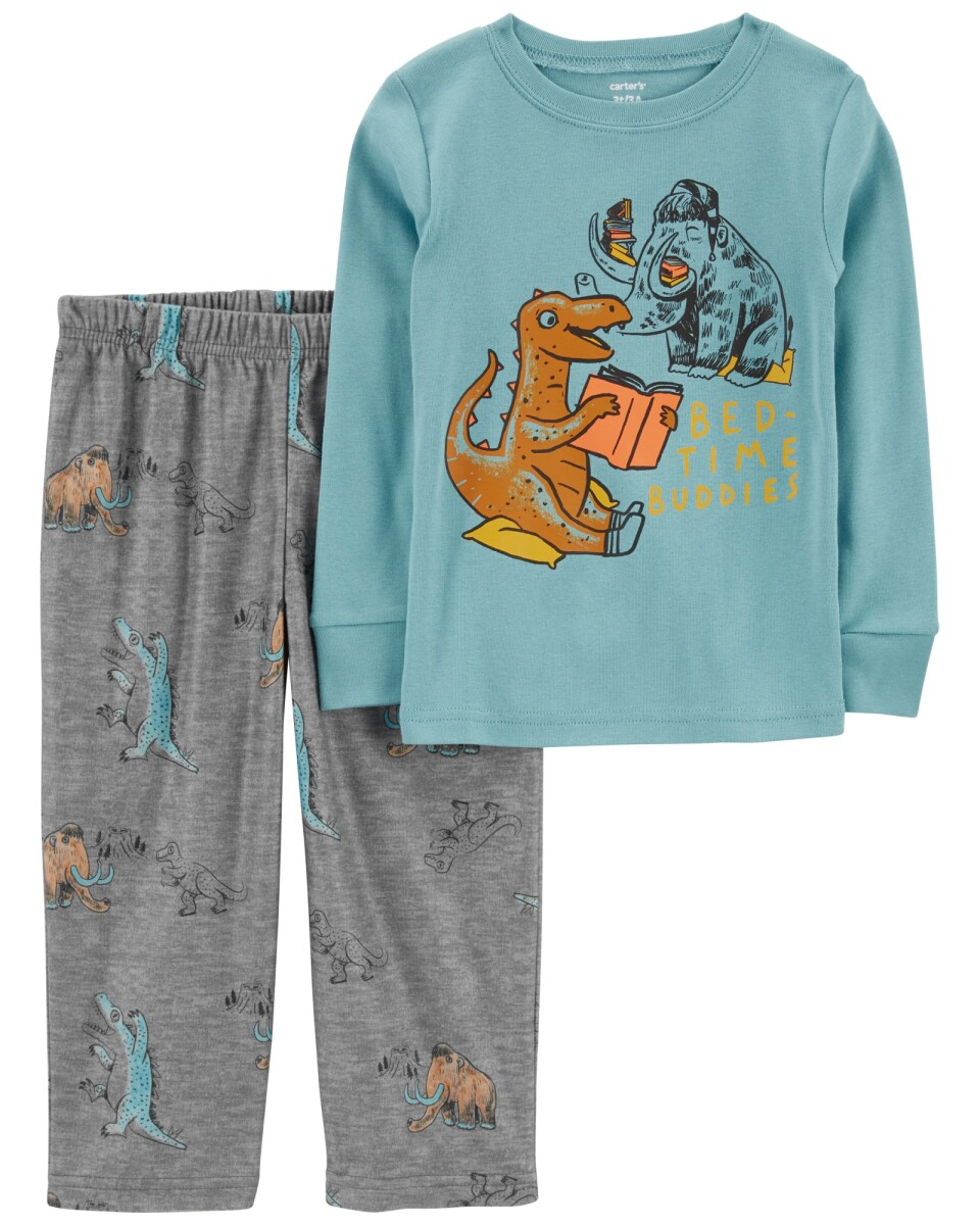 Pijama dos piezas, pantalón micropolar y remera de algodón, diseño dinos 