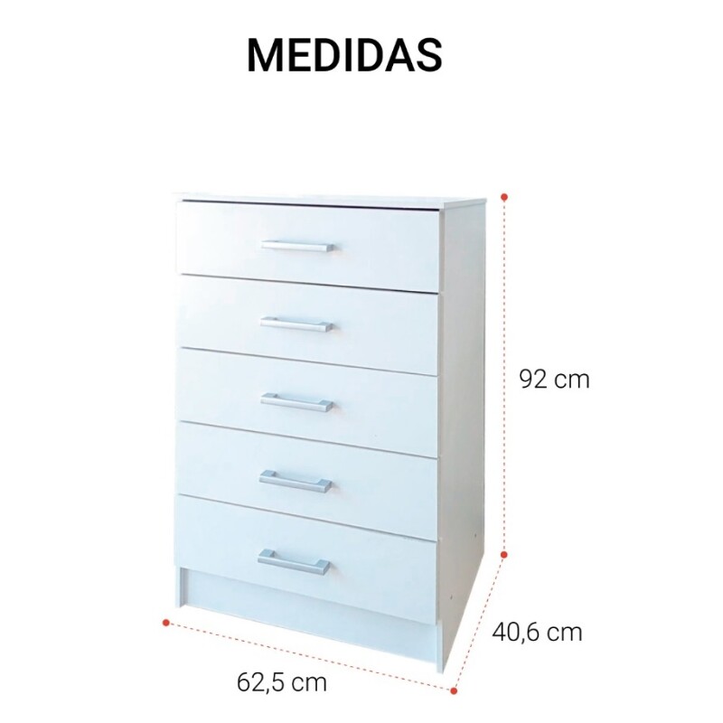 Cómoda Blanca En Mdp Premium 5 Cajones - La Tentación Color 20blanco Cómoda Blanca En Mdp Premium 5 Cajones - La Tentación Color 20blanco