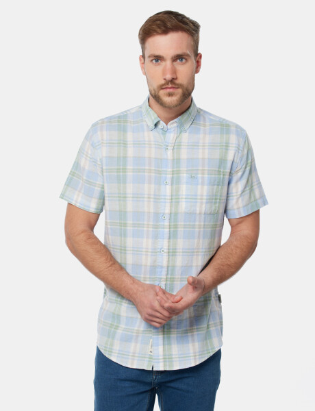 CAMISA DE LINO A CUADROS Azul