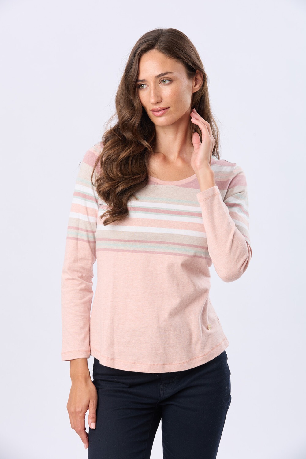 REMERA RAYADA DE ALGODÓN Coral