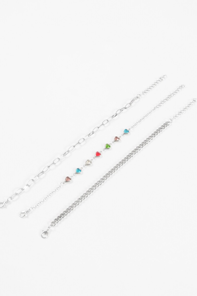 Set de pulseras metálica plateado
