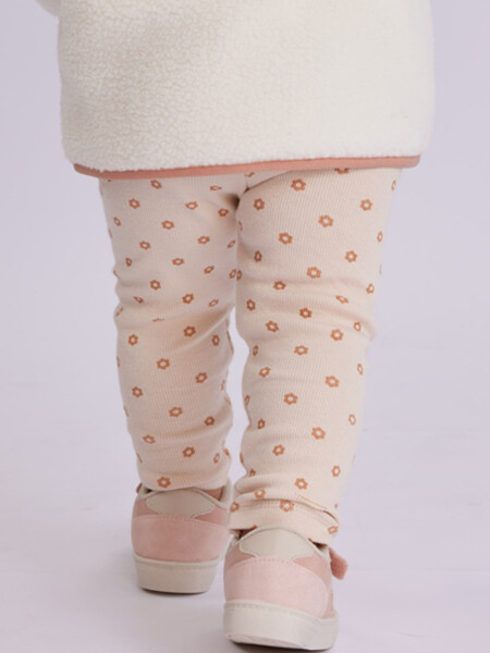 Calza rib estampada Flores Beige