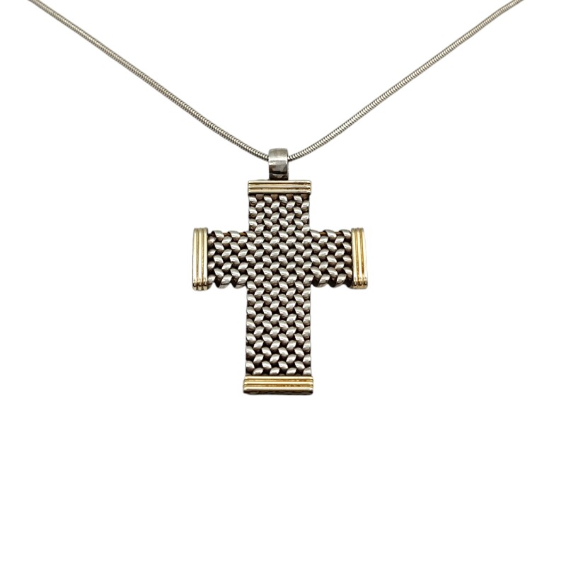 Dije Cruz Espiga-Plata 925 y Oro-Sin Piedra-CP5315 Sinpiedra