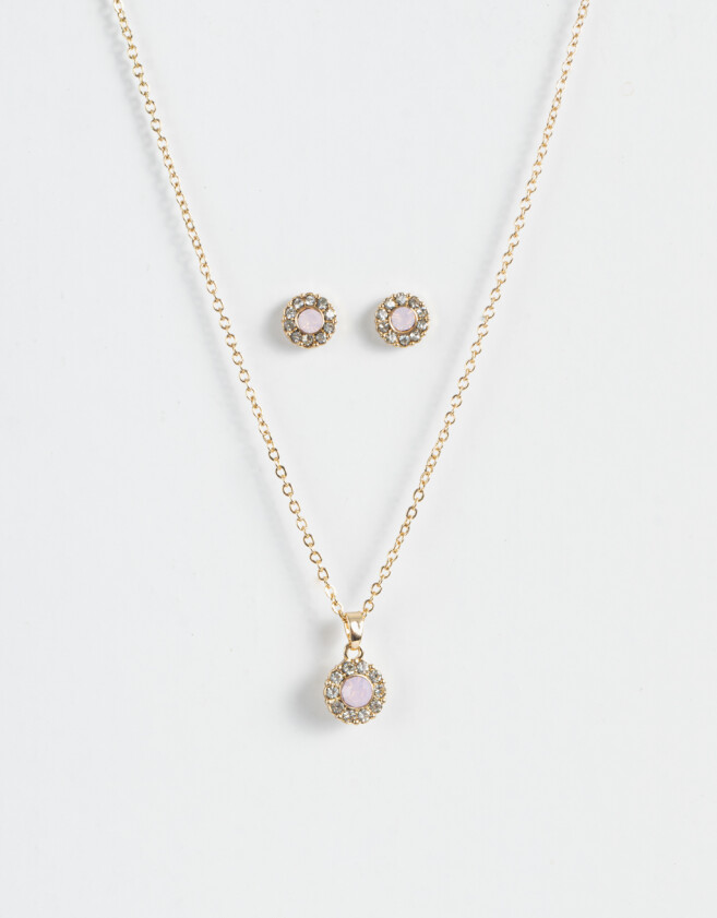 Bijouterie Set Con strass Set De Collar Y Aros Pasantes Con Strass - Dorado