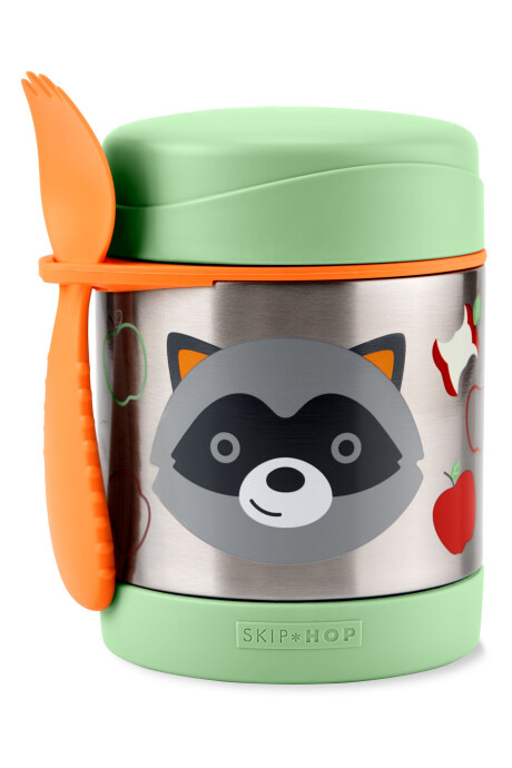Tupper de acero inoxidable con cubierto, diseño mapache Sin color