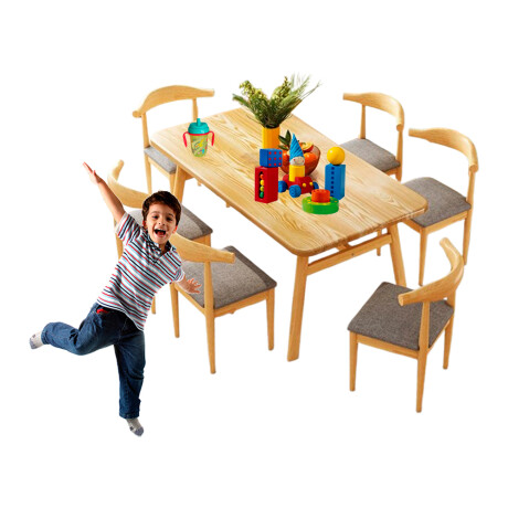 Juego 6 Sillas Acolchonadas + Mesa para Niños 909-03 NATURAL