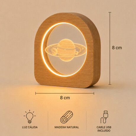 Lámpara veladora vidrio y madera 8x8cm Saturno