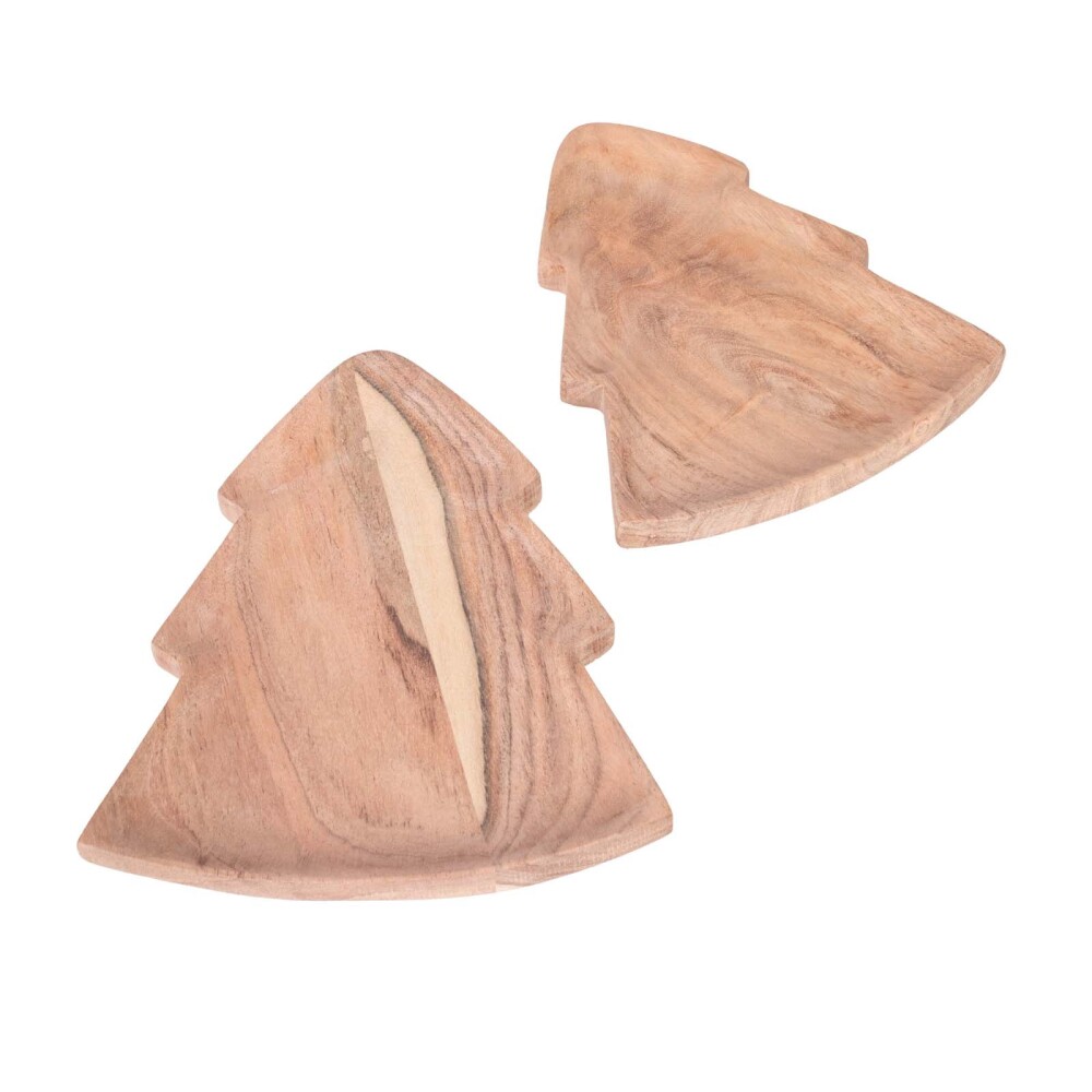 SET PLATOS MADERA-ACACIA NATURAL-BEIGE ÁRBOL NAVIDAD