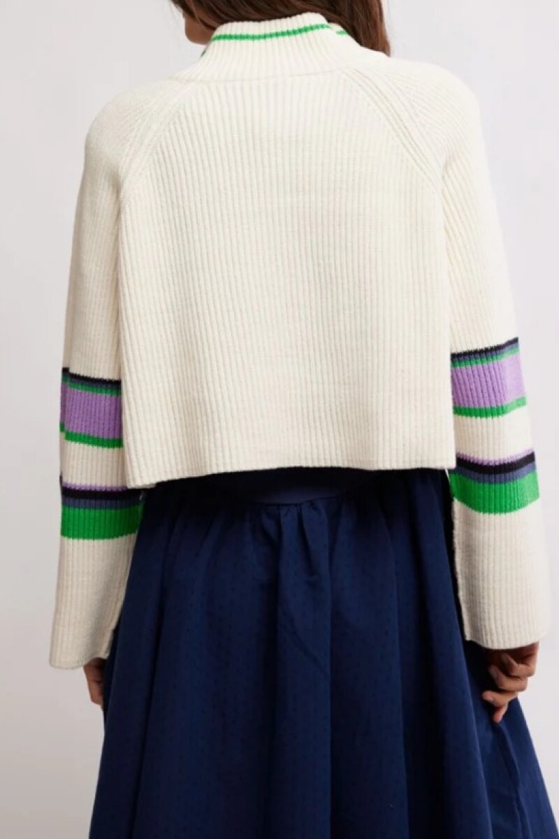 STRIPED GRETA HALF ZIP Blanco